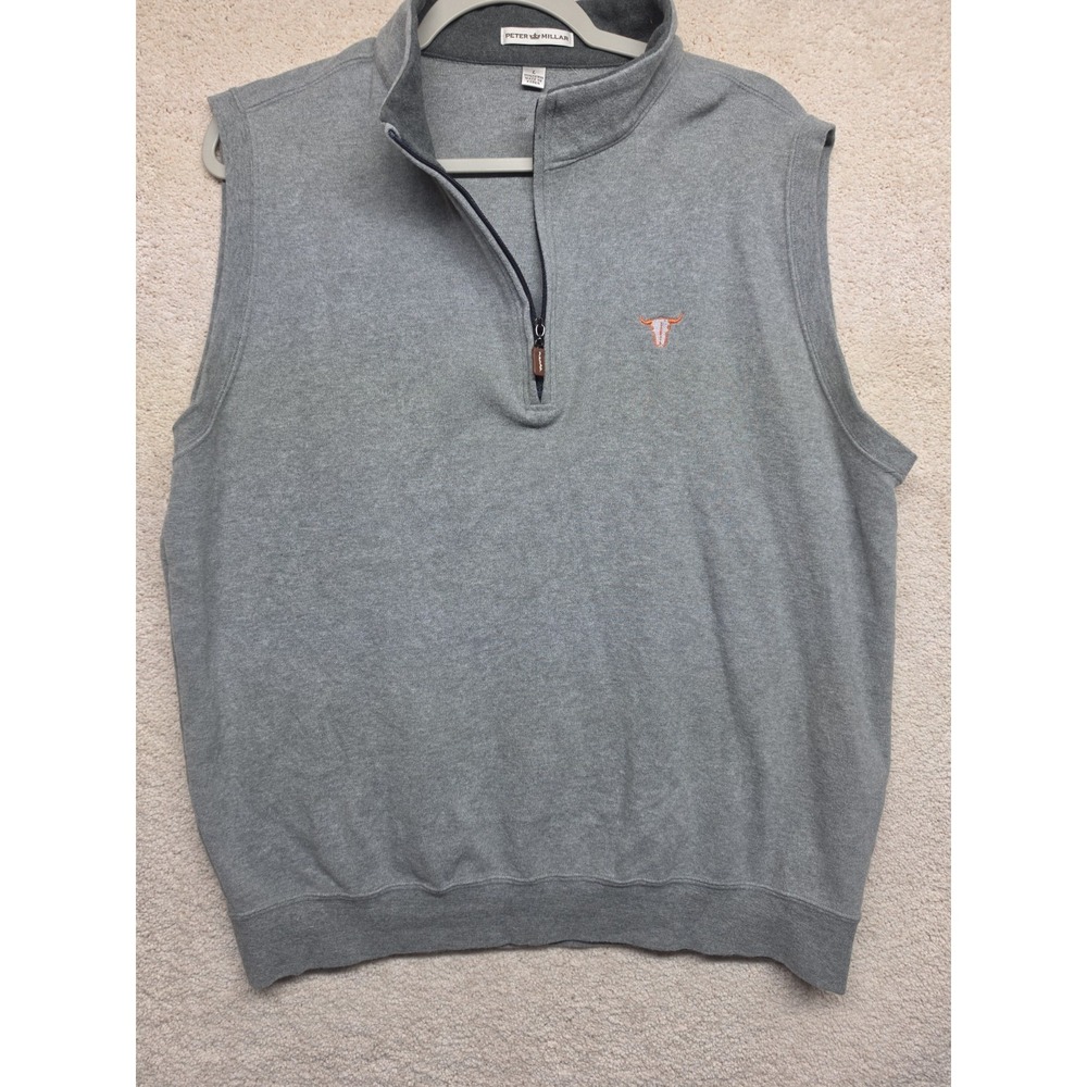 Peter Millar Vest Mens L Gray Longhorn Steer Logo Zip‎ Pullover Golf